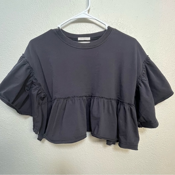 Urban Outfitters Blue Gray Ruffled Crop Blouse - Picture 1 of 5